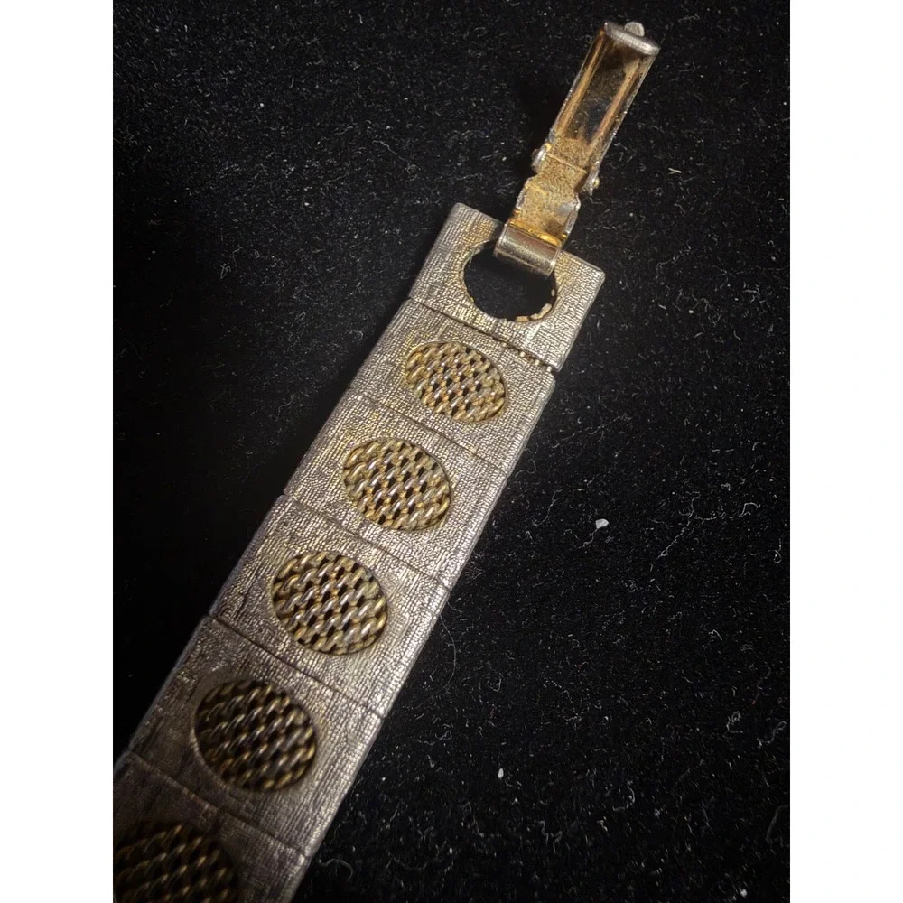 Vintage Gold Tone‎ Panel Cut Out Oval Box Link Mesh Bracelet 7.5